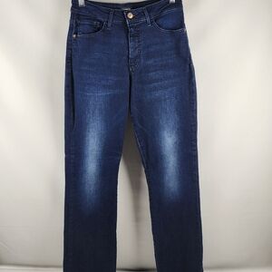 Express Jeans Womens 10R Curvy Boot High Rise Dark Wash Frayed Hem Blue (30x31)